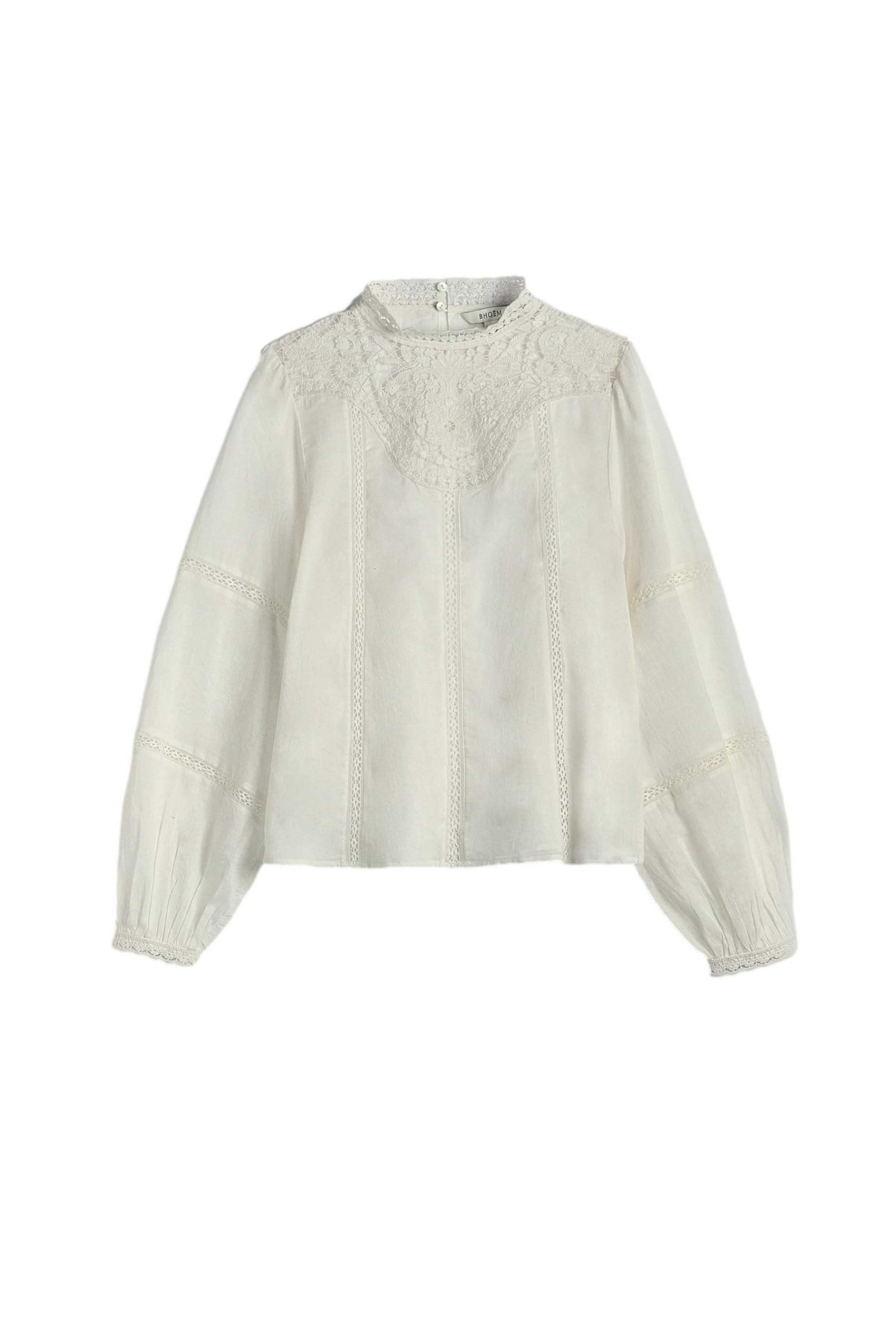 Bhoem Langarmbluse BHOEM Baumwoll-Bluse mit Stick- und Häkeldesign (1-tlg)