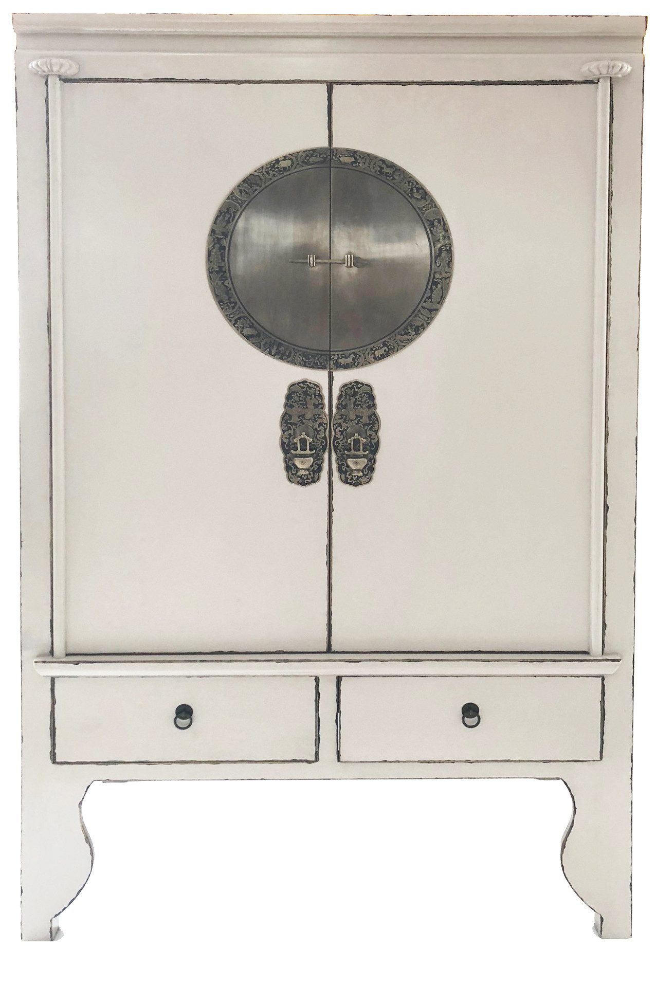 OPIUM OUTLET Kleiderschrank Chinesischer Hochzeitsschrank im Vintage-Stil (Breite x Tiefe x Höhe 105 x 55 x 175 cm, orientalischer Schrank Kommode, Asia Möbel komplett montiert Holz Landhaus-Stil shabby-chic) asiatisch