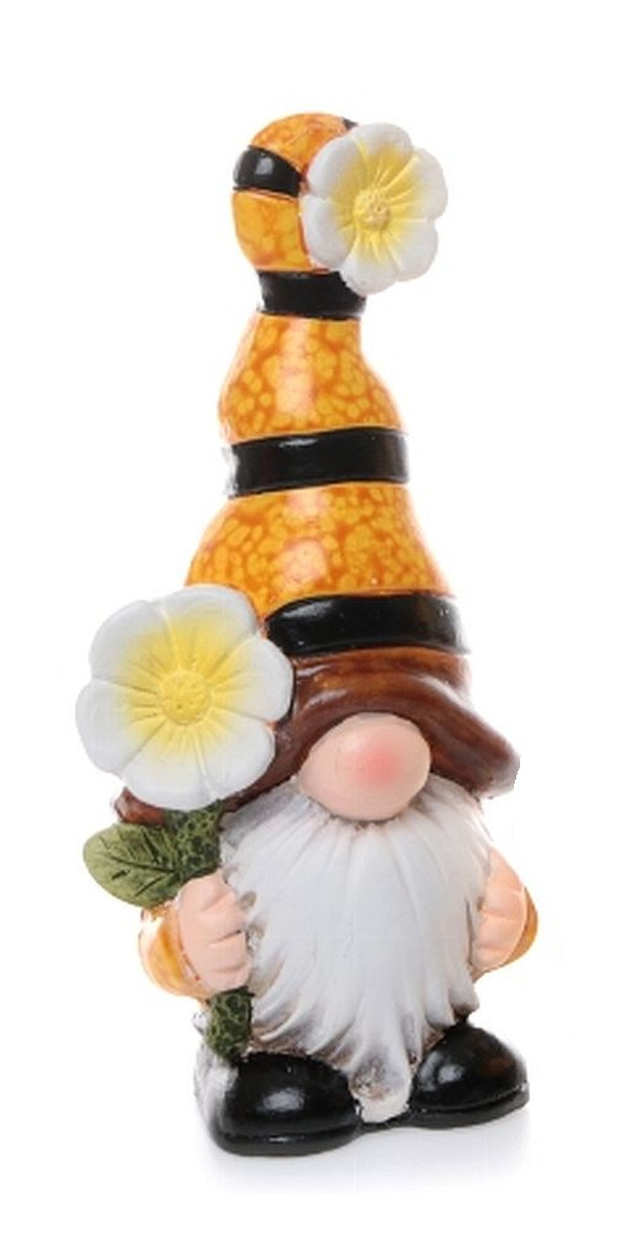 Gartenfigur Wichtel stehend mit Blume aus Keramik