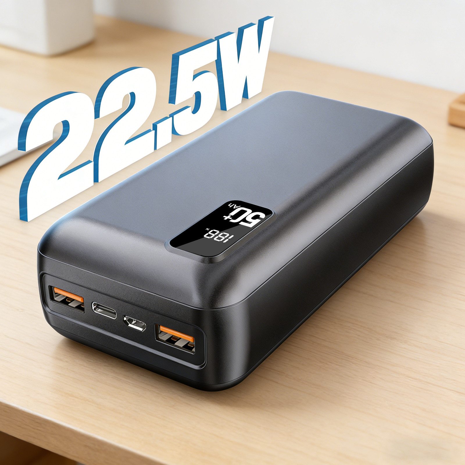AeroAxis Powerbank 50000mAh 22,5W 4 Ports LED Display 3 Geräte gleichzeitig Powerbank powerbanks mit LED Display 50000 mAh (3,7 V), kompatibel mit iPhone & Android, ideal für Camping, Reisen & Notfälle