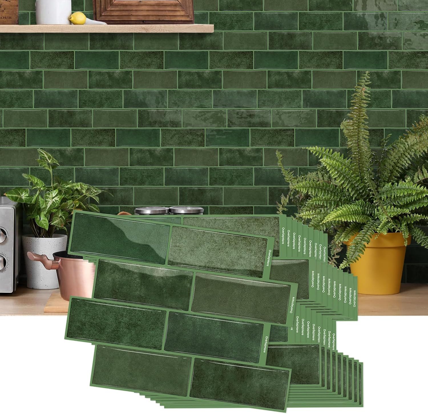 FELIXLEO Küchenrückwand 10 Stück Fliesenaufkleber 3D Selbstklebend Wandpaneele Grün für Küche, (1-tlg)