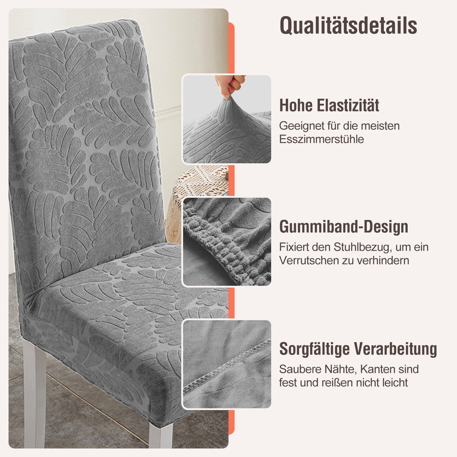 Simloveve Stuhlhusse Stretch Stuhlbezug mit Gummiband Abnehmbar, waschbar, Sitzflächenhusse in gemusterter Dekoration für Bankett,Küche,Party – Bild 4 von 5