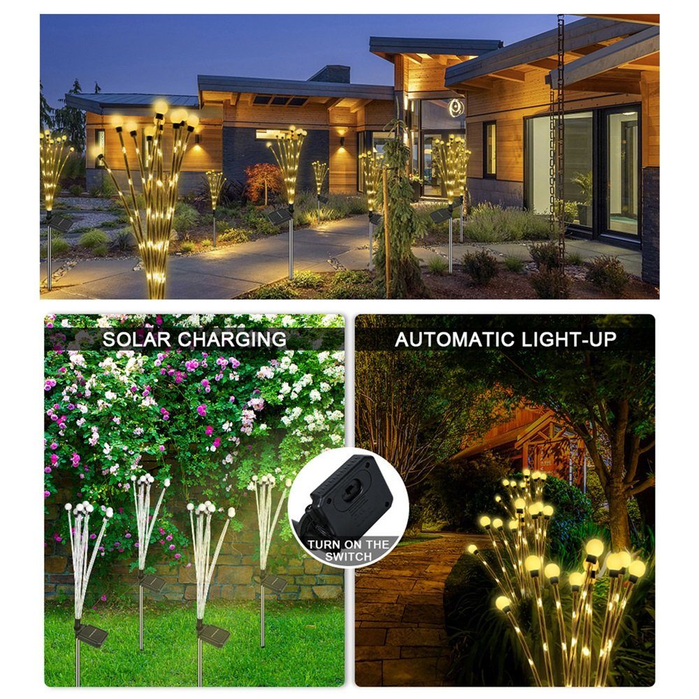 Garten Warmweiß, Rutaqian integriert, Solarlampen bunt Licht, Solar LED LED Rasen Außen Gehweg Solarleuchte LED fest Solarleuchte
