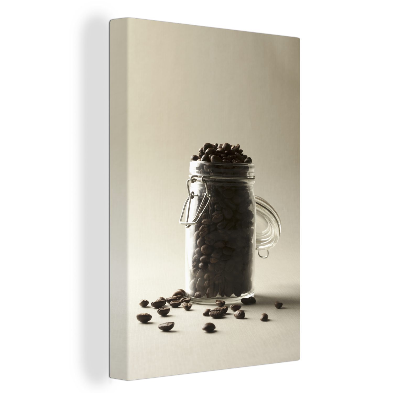 OneMillionCanvasses® Leinwandbild Kanne mit Kaffeebohnen, (1 St), Leinwandbild fertig bespannt inkl. Zackenaufhänger, Gemälde, 20x30 cm