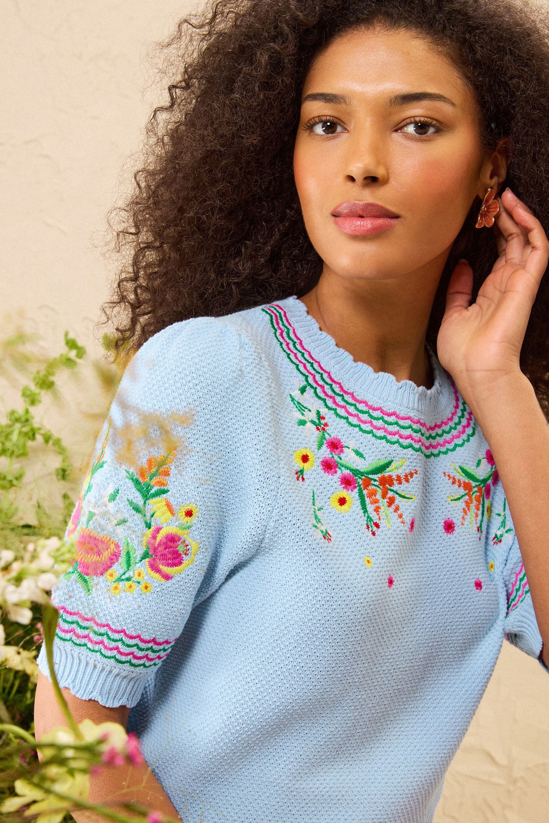 Love & Roses Strickpullover Love & Roses Kurzarmoberteil mit Stickerei (1-t günstig online kaufen