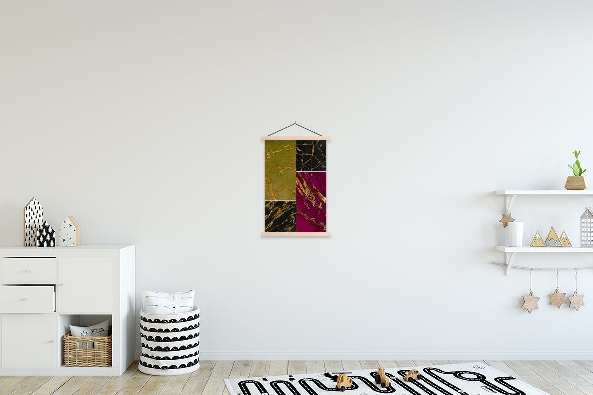 MuchoWow Poster Marmor - Gold - Luxus, (1 St), Posterleiste, Textilposter für Wohnzimmer, Bilderleiste, Magnetisch