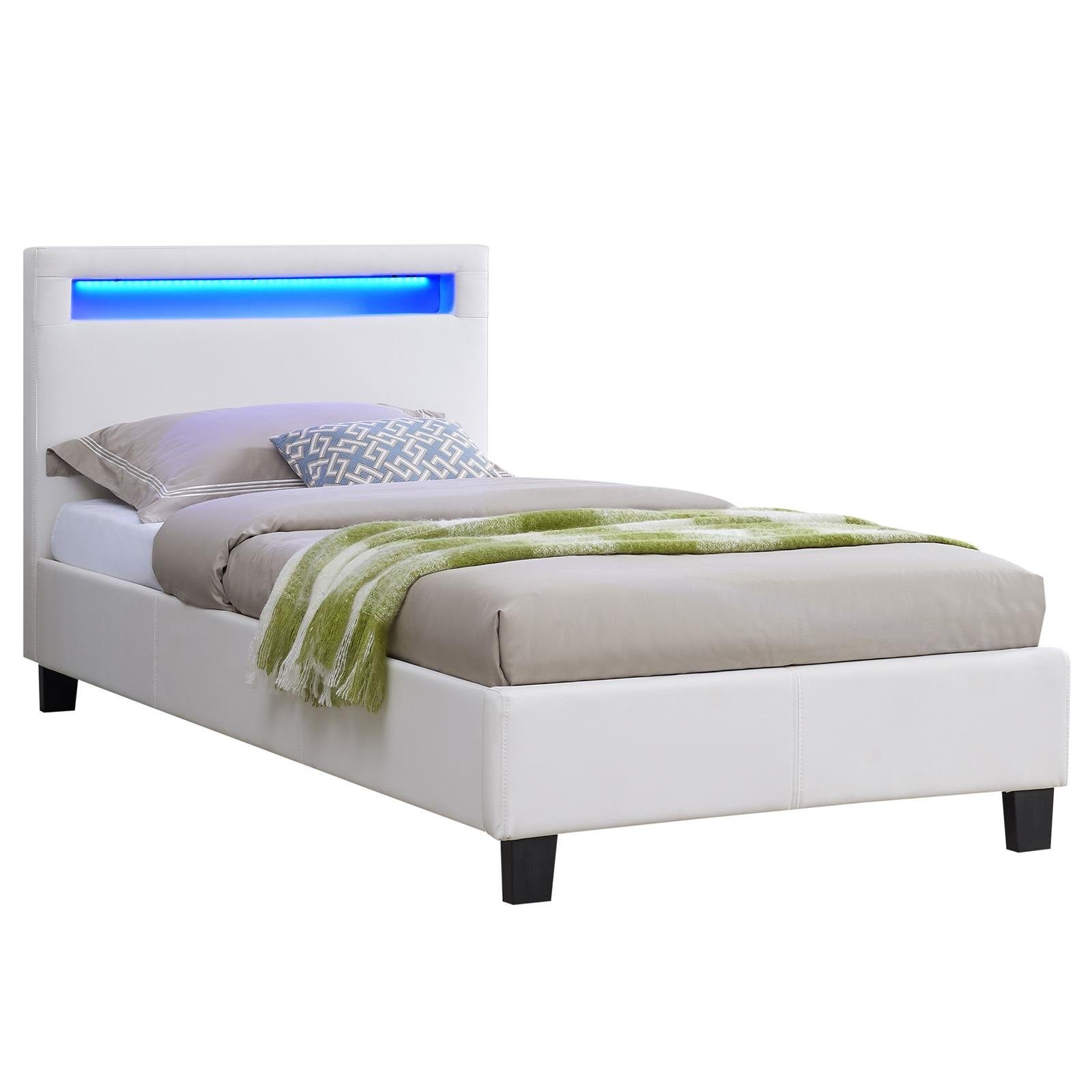 CARO-Möbel Polsterbett MANDALAY, LED Bett 90x200 cm Einzelbett mit Lattenro günstig online kaufen