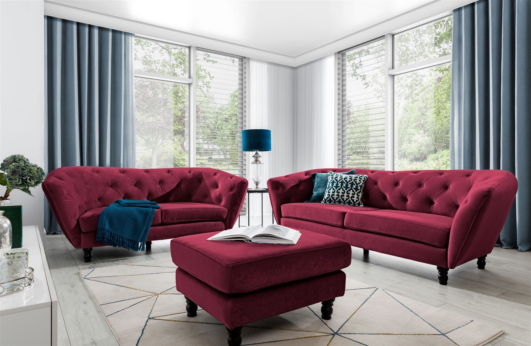 3-2-1 Fun Bordeaux Polstergarnitur Möbel Sofa-Set Stoff, Designer-Sofa Charlotte (3-tlg., Charlotte 3-2-1 Designer-Sofa Sofa-Set Stoff)