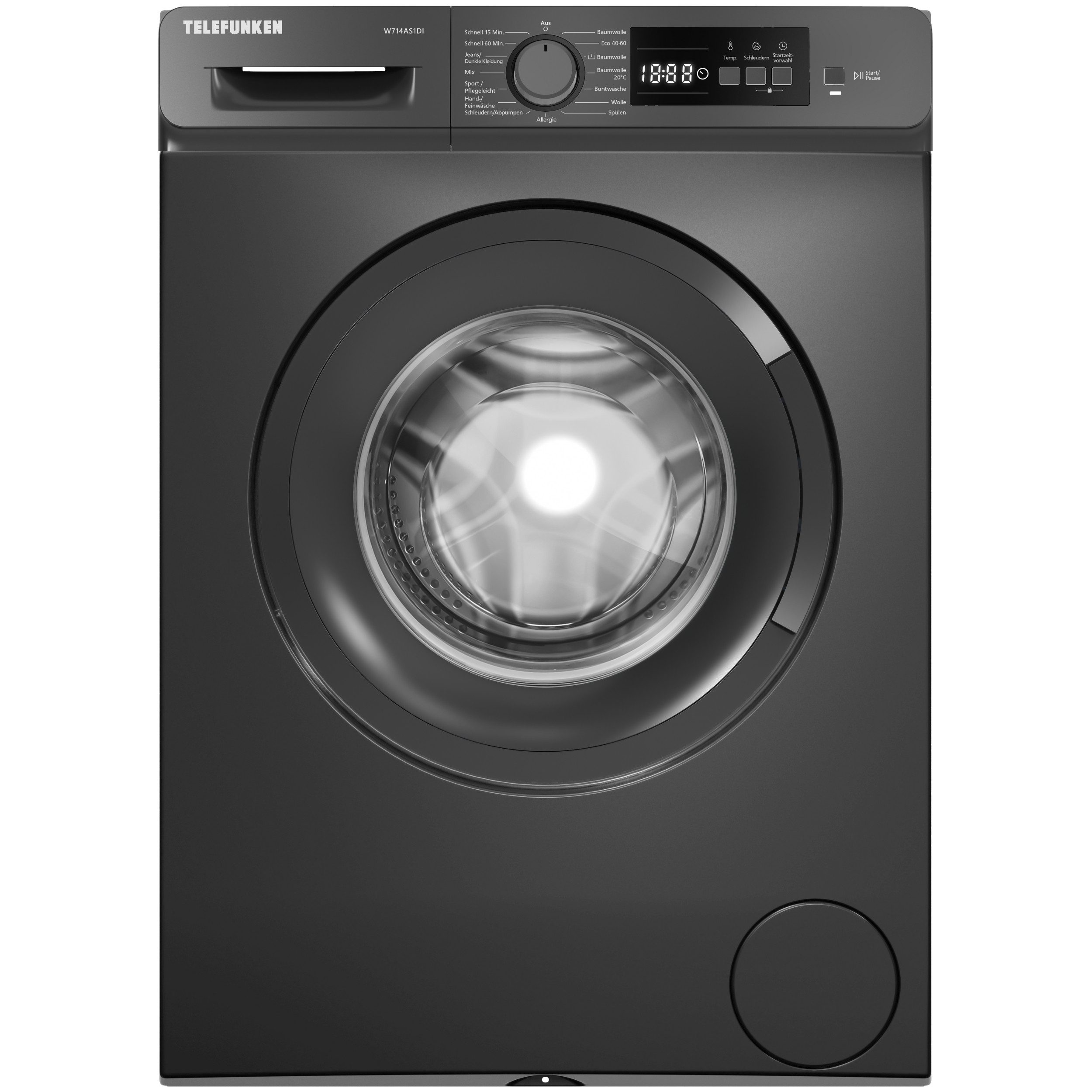 Telefunken Waschmaschine W714AS1DI, 7 kg, 1400 U/min, Frontlader, Inverter Motor, AquaStop, 7kg, leise, effizient, dark inox