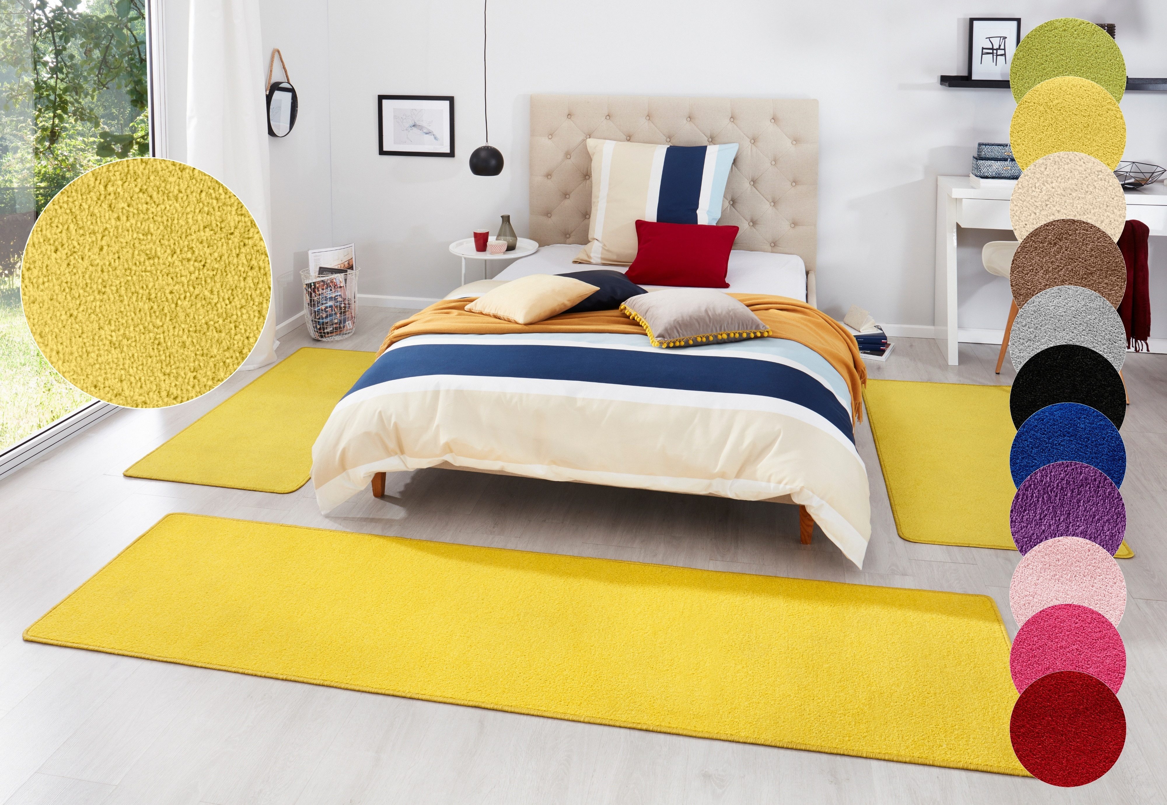 HANSE Home Bettumrandung Fancy, Höhe 7 mm, (3-tlg), Unifarben, Bettvorleger, 3-teiliges Läufer-Set fürs Schlafzimmer
