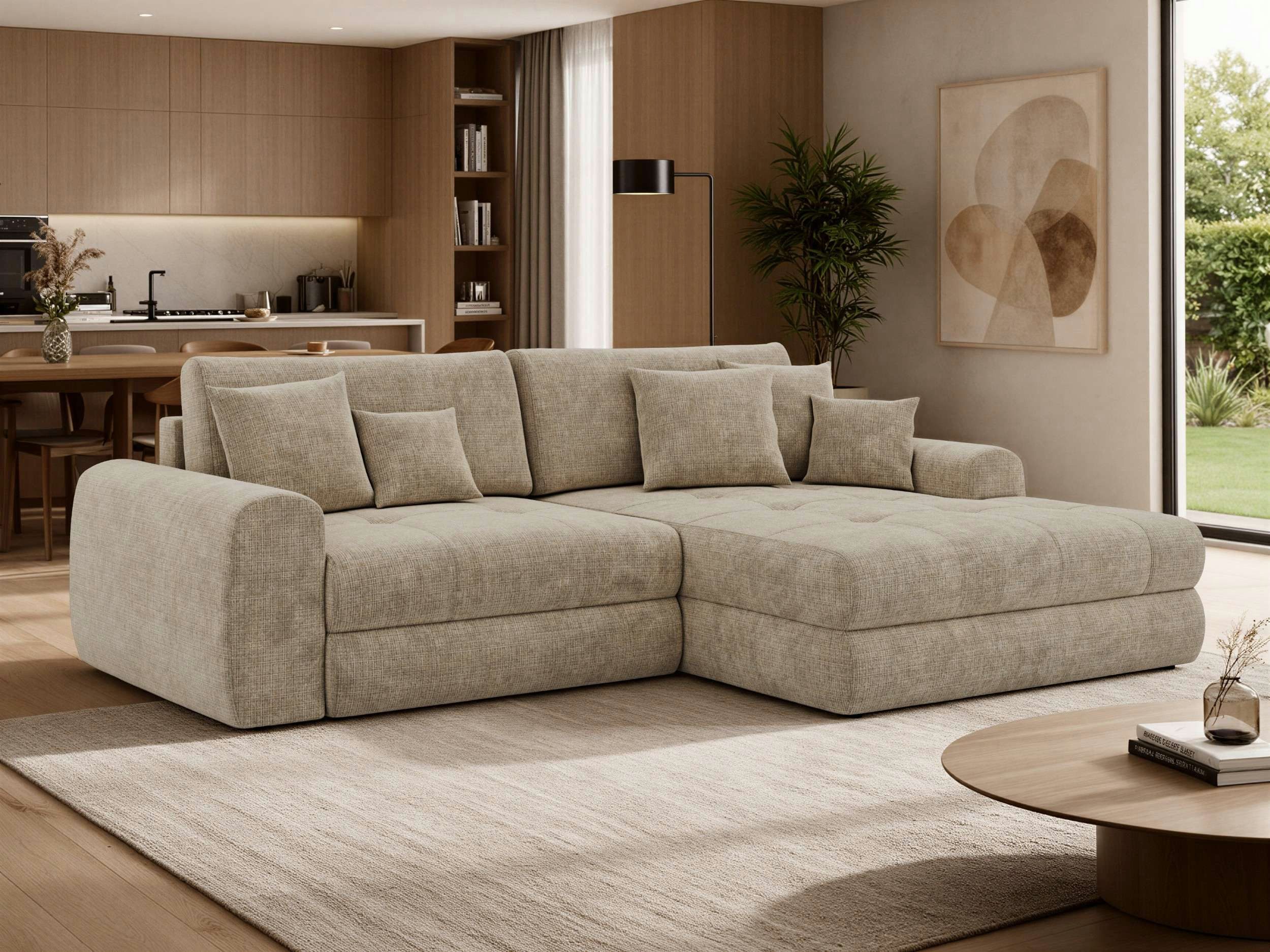 MKS MÖBEL Ecksofa ARELIA L, DL-Schlaffunktion, Wellenfeder, Ecksofa L-form, L-form Sofa, Schlaffunktion, lose Kissen, Bettkasten