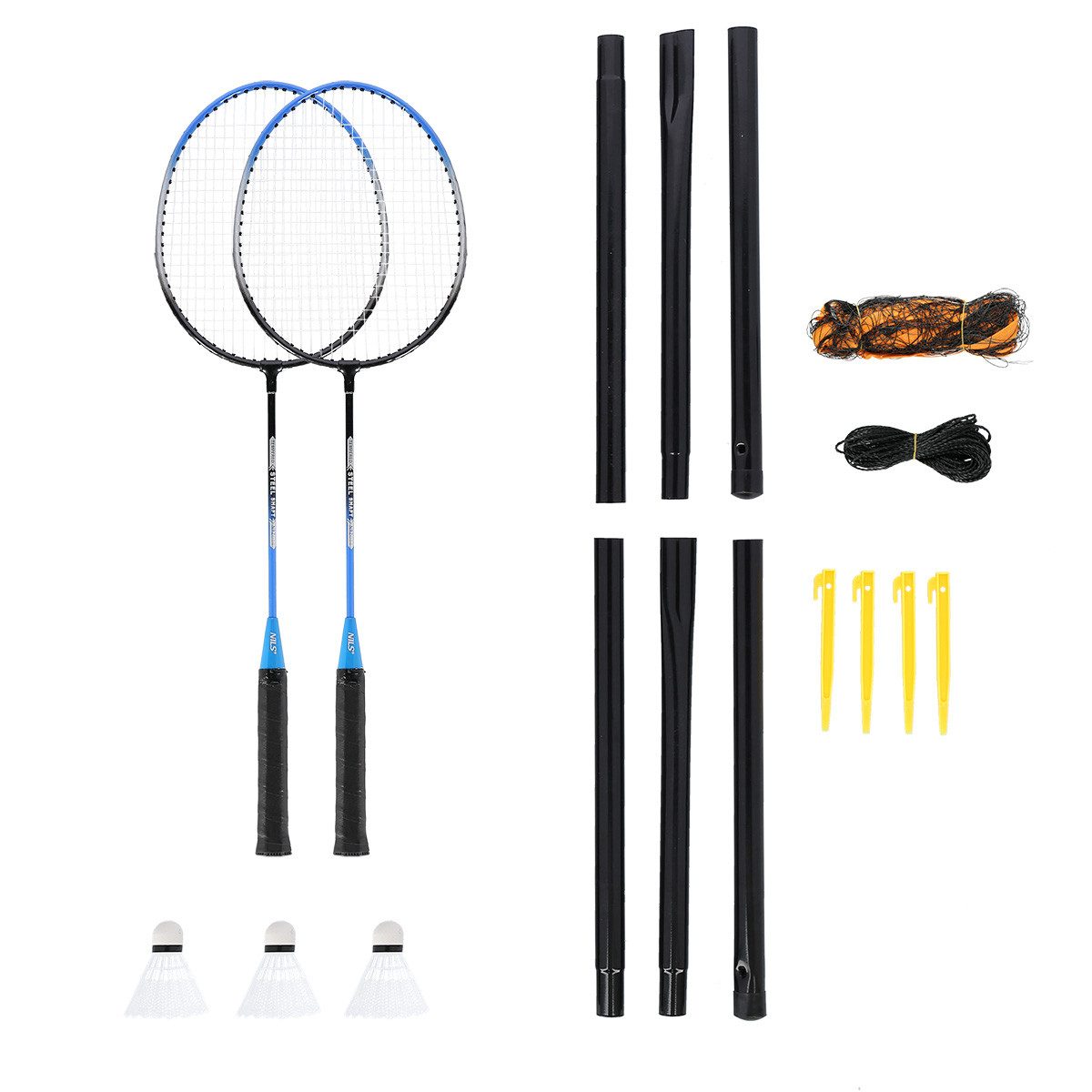 Badmintonschläger Badmintonset mit 2 Schlägern, Federbällen und Netz