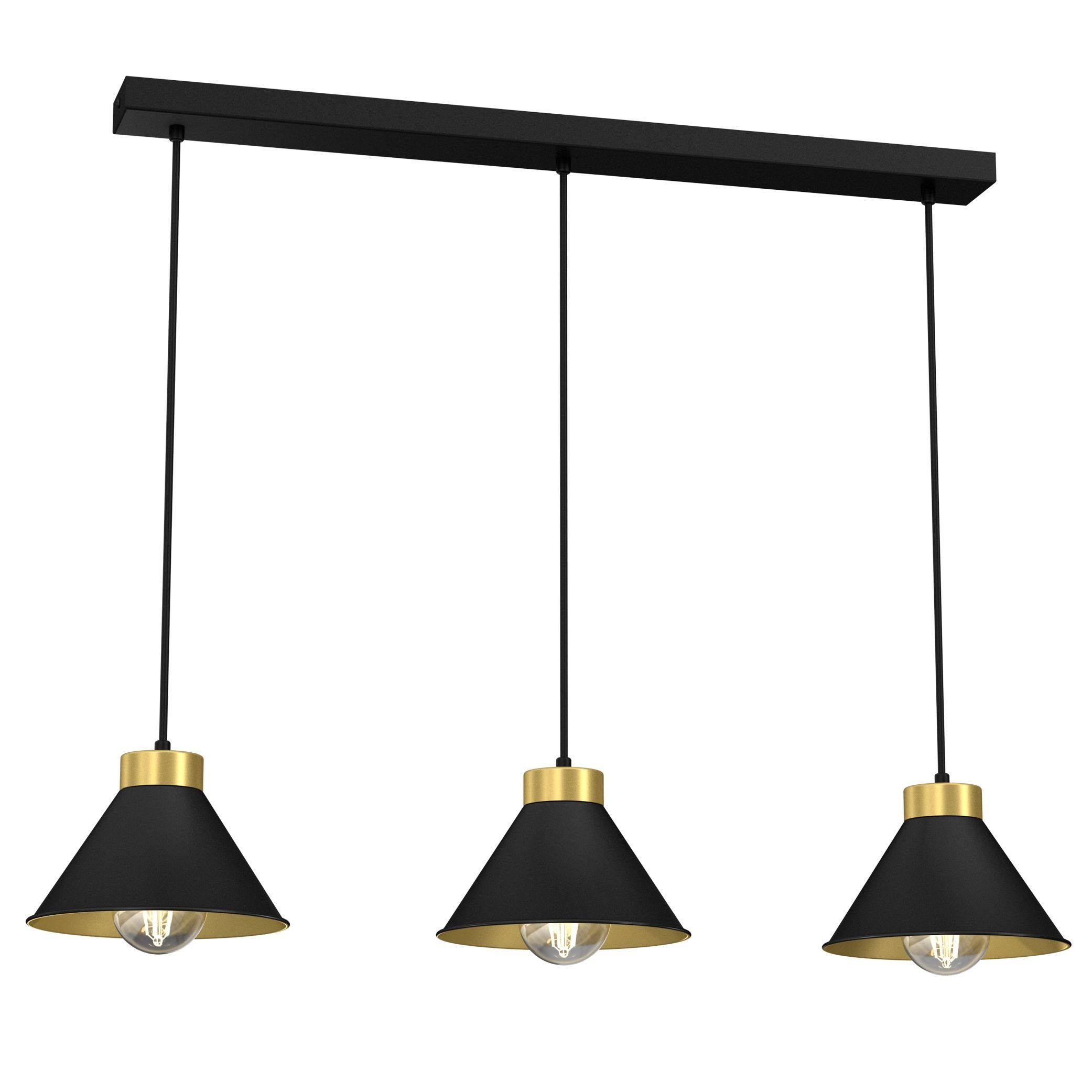 Licht-Erlebnisse Pendelleuchte RIAN, ohne Leuchtmittel, Deckenlampe Schwarz Chrom E27 Glas Metall Retro