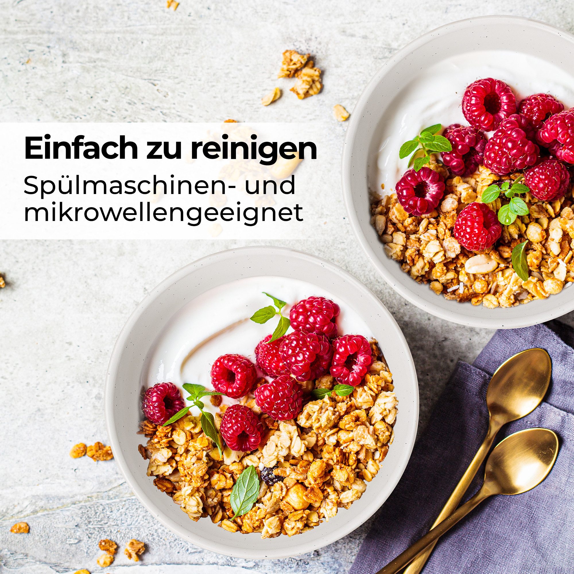MiaMio Müslischale Aura Creamy Cocoa, 820 ml, Keramik, (Set, 4-tlg), 820 ml, Ø 16 cm, 7 cm hoch – Bild 4 von 5