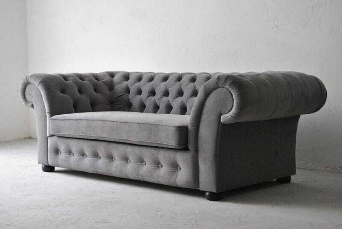 JVmoebel Sofa Grauer Chesterfield 3+1 Sitzer Stoff Design Couch Polster Garnitur, Made in Europe