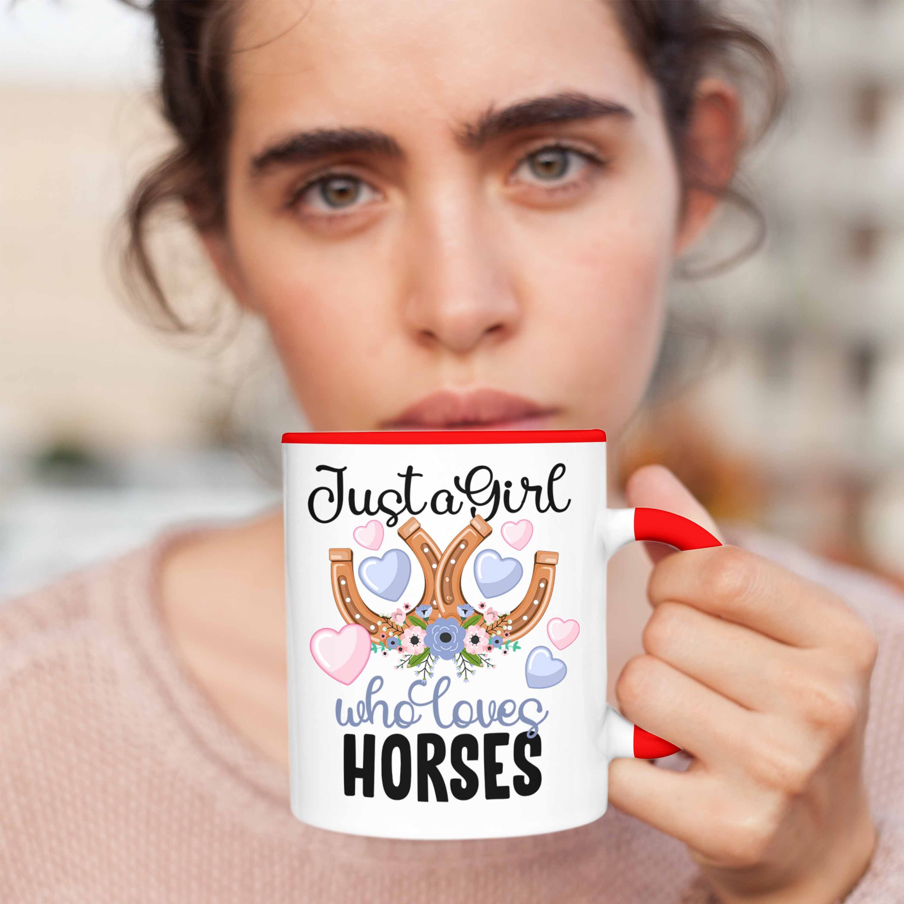 Trendation Tasse Pferde Rot Reiten Tasse Geschenk Mädchen Reiterin für