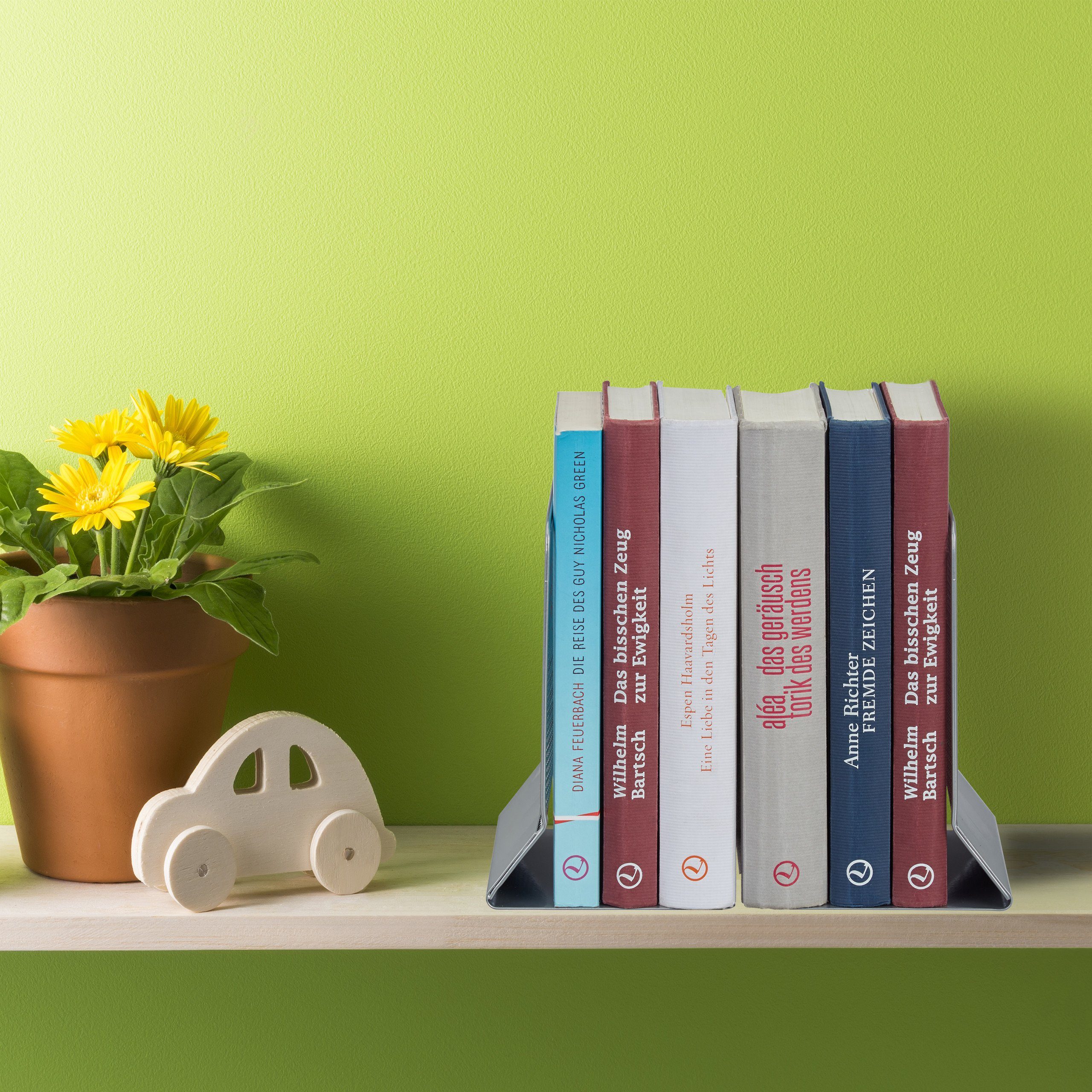 relaxdays Kochbuchhalter Buchstütze groß 2er Set, silber