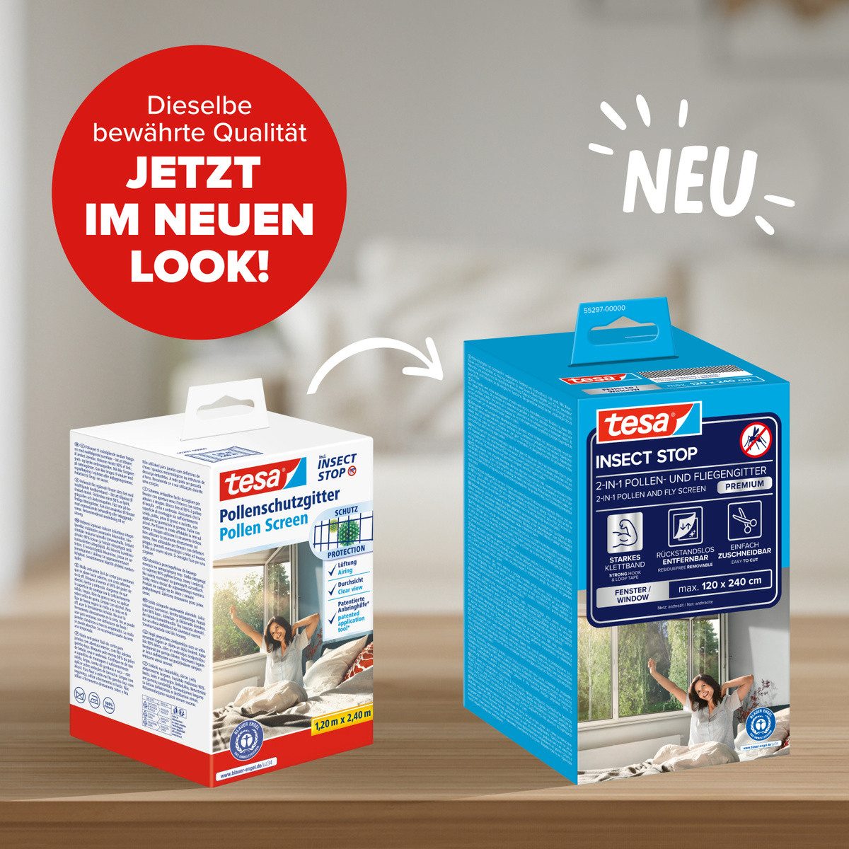 tesa Fliegengitter-Gewebe Pollenschutzgitter 2-in-1 Pollenschutz und Fliegengitter, (Packung, 1-St., Fliegennetz, Klettband), ohne Bohren - 120x240 cm