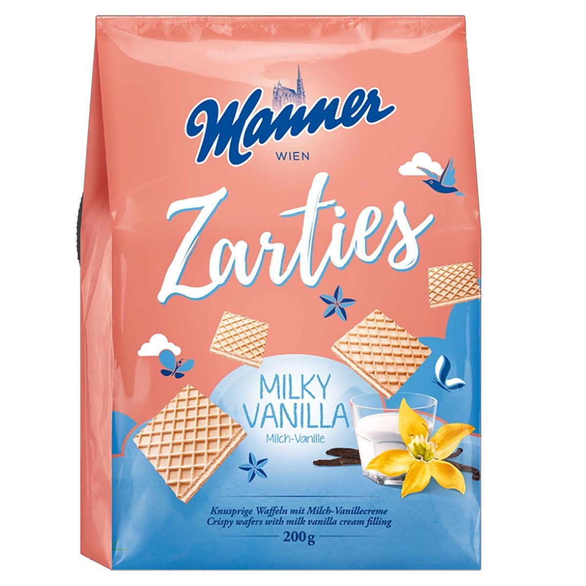 Manner Kekse, Manner Zarties Milky Vanilla knupsrige Waffeln mit Vanillecreme 200g