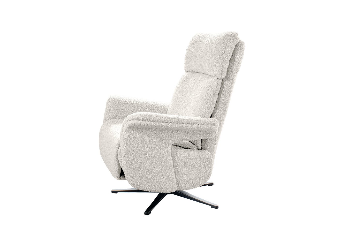KAWOLA Relaxsessel NAMA Komfort Drehsessel – Bouclé Stoff hellgrau - Bequem, 360° drehbar, Relaxfunktion, verstellbare Kopfstütze