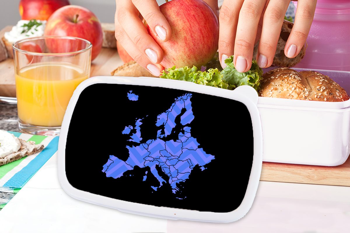 Karte für Kunststoff, Muster und MuchoWow Lunchbox weiß Erwachsene, Brotbox Brotdose, Blau, Kinder für Europa (2-tlg), - - Mädchen Jungs und