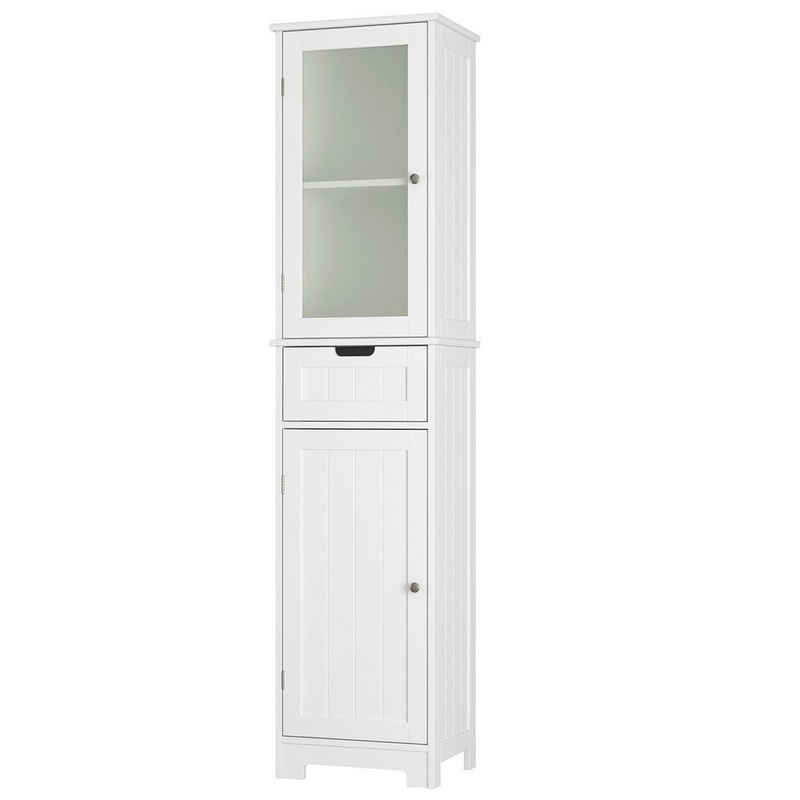 HOMECHO Hochschrank Badezimmer Weiß Schmal mit Schublade und Türen