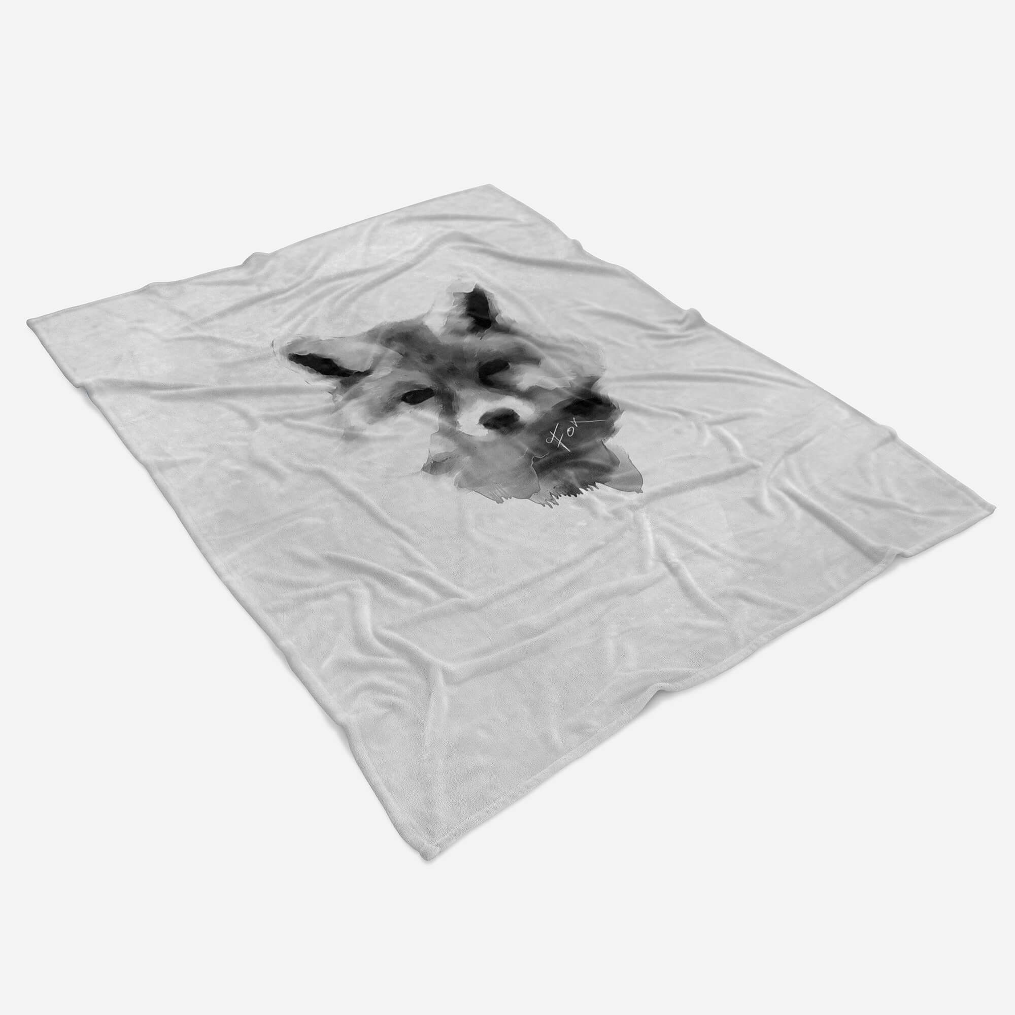 Handtuch Grau Fuchs Handtücher Motiv, kleiner Baumwolle-Polyester-Mix (1-St), Kuscheldecke Handtuch Strandhandtuch Art Sinus Saunatuch