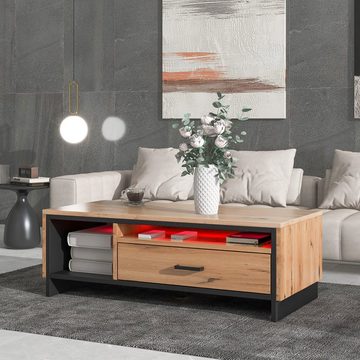 WISHDOR Couchtisch Originalfarbener zweifarbiger Mosaik-Couchtisch (Große Dimension :100*50*35cm, mit 16 verschiedenen LED-Farben), moderne Wohnzimmermöbel im Blockstil