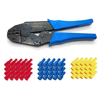 ARLI Crimpzange ARLI Handcrimpzange 0,5 - 6 mm² - Crimpzange Presszangen Zange +100 x rot + 100 x blau + 100x gelb Flachsteckhülsen 6,3 x 0,8 mm