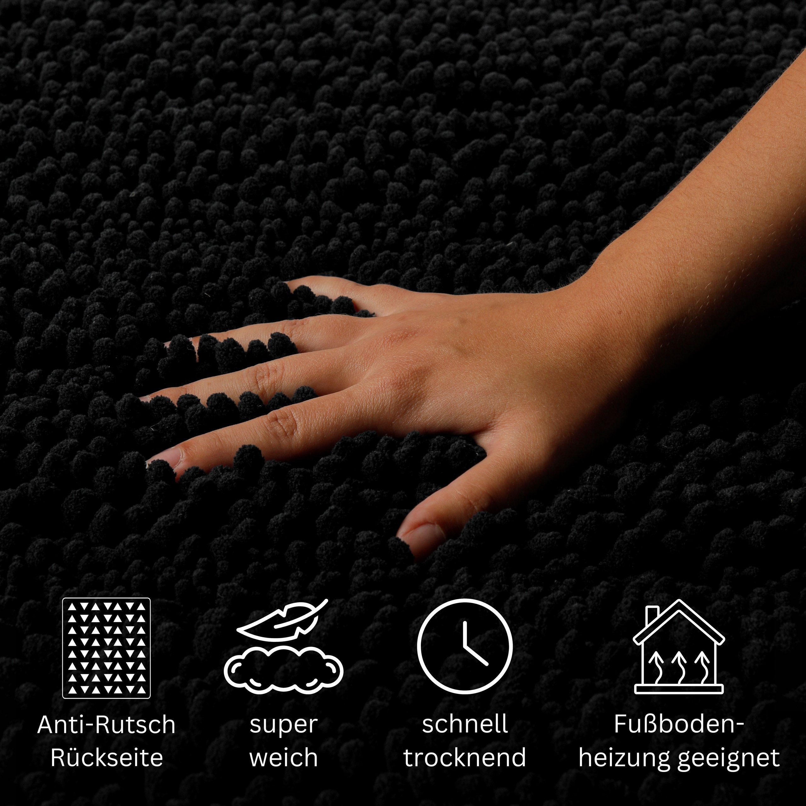 OTTO home Badematte Torrni, Höhe 22 mm, rutschhemmend beschichtet, schnell trocknend, fußbodenheizungsgeeignet, Polyester, rechteckig, Badteppich, getuftet, modern, Uni, antirutsch, flauschig, hochflor
