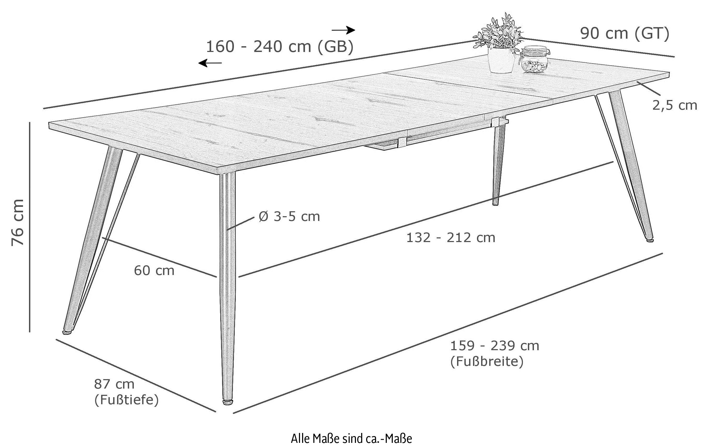 HELA Kulissen-Esstisch LEONA, ausziehbar 160-240 cm