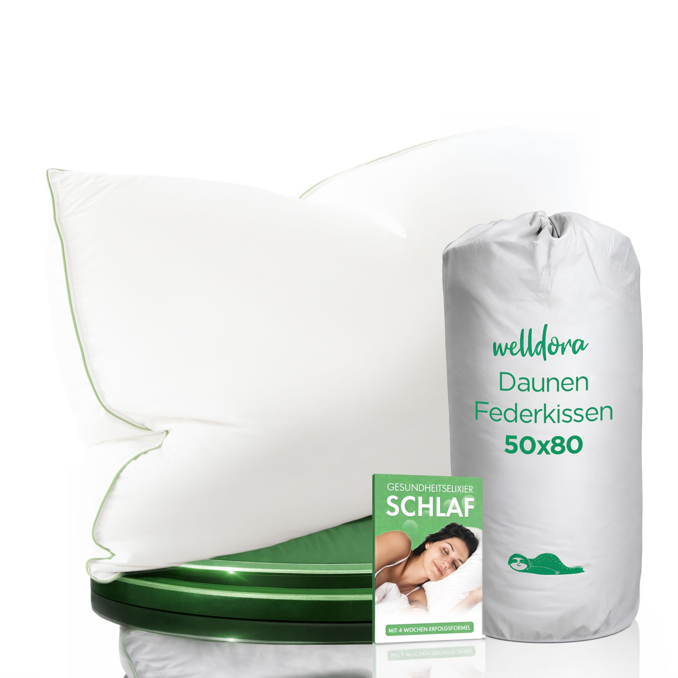 Welldora 3-Kammer-Kopfkissen Premium Kopfkissen, Ergonomisch optimiertes Nackenstützkissen, Füllung: Daunenfasern & Federn, Mittelfestes Kissen fachärztlich geprüft, 40 x 40 cm