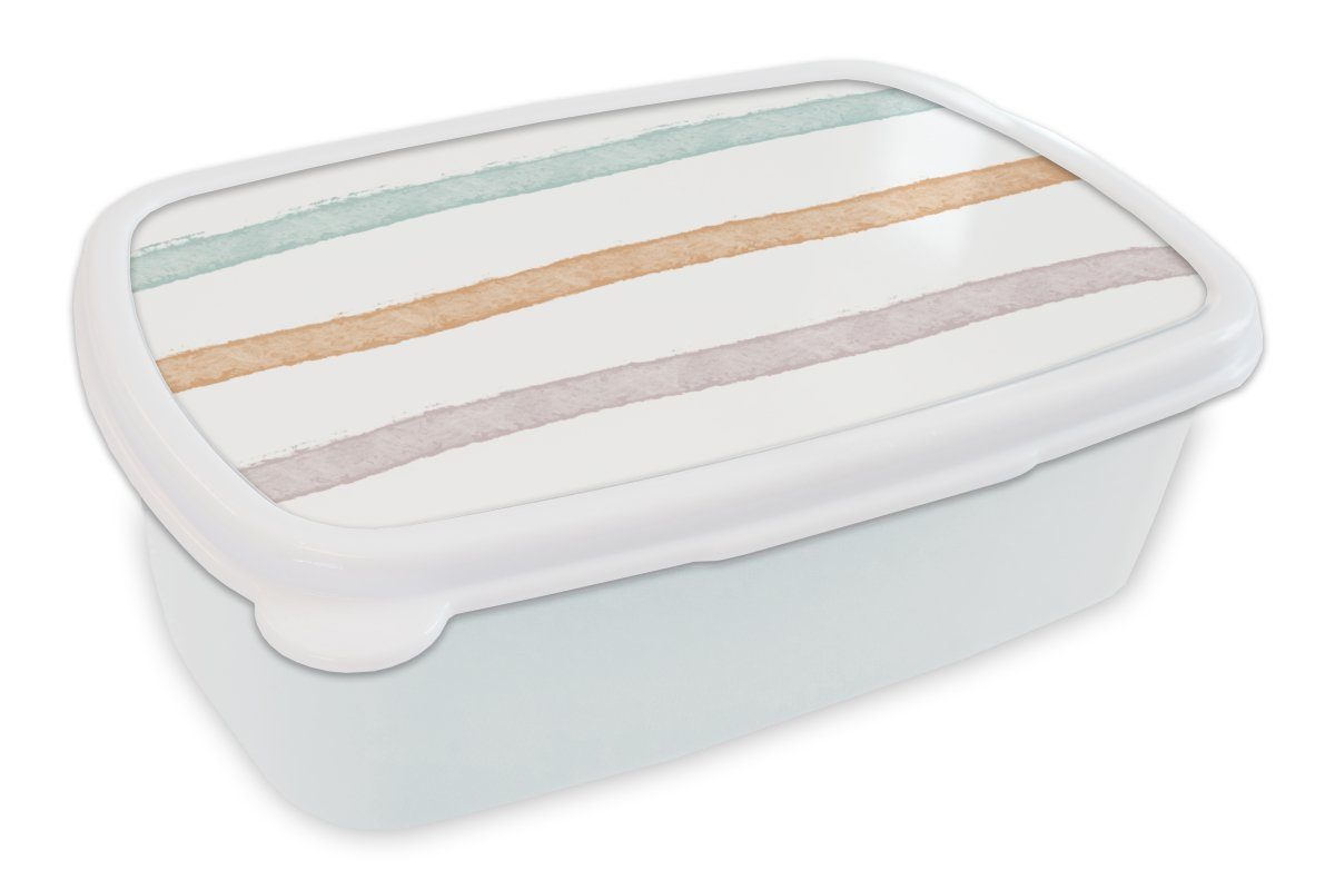 MuchoWow Lunchbox Linie - Pastell - Regenbogen - Muster, Kunststoff, (2-tlg), Brotbox für Kinder und Erwachsene, Brotdose, für Jungs und Mädchen weiß