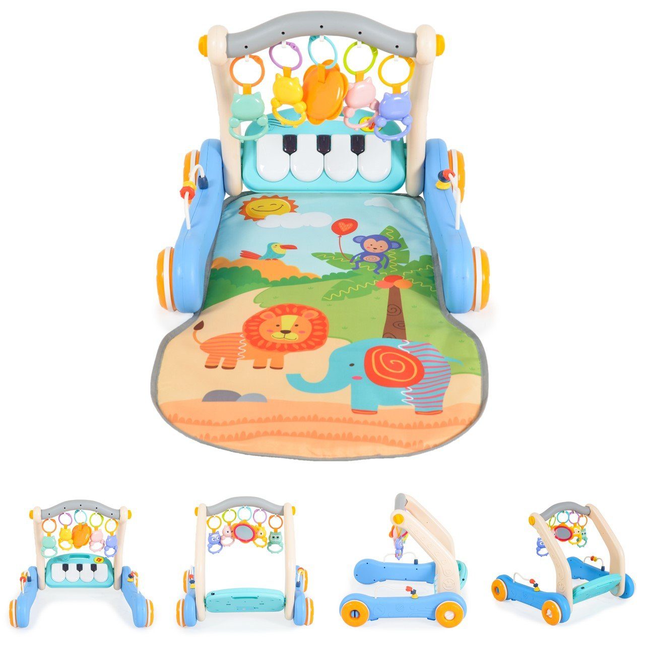 Krabbeldecke, Lauflernhilfe Lauflernwagen Moni HE0637, 2in1 Piano Activitycenter Spielbogen,