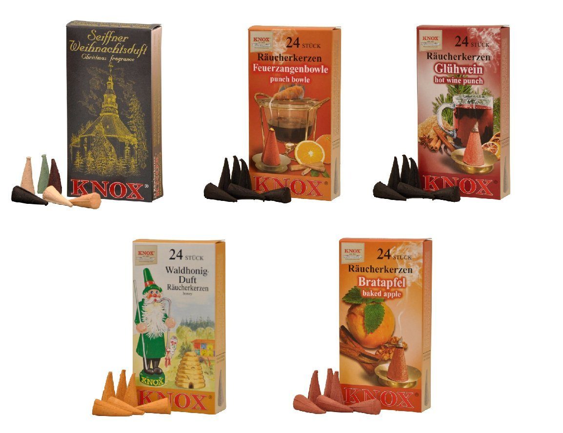 KNOX Duftkerze Seiffner Weihnachtsmischung, Räucherkerzen Größe M - Inhalt jeweils 24 Stück - Made in Germany