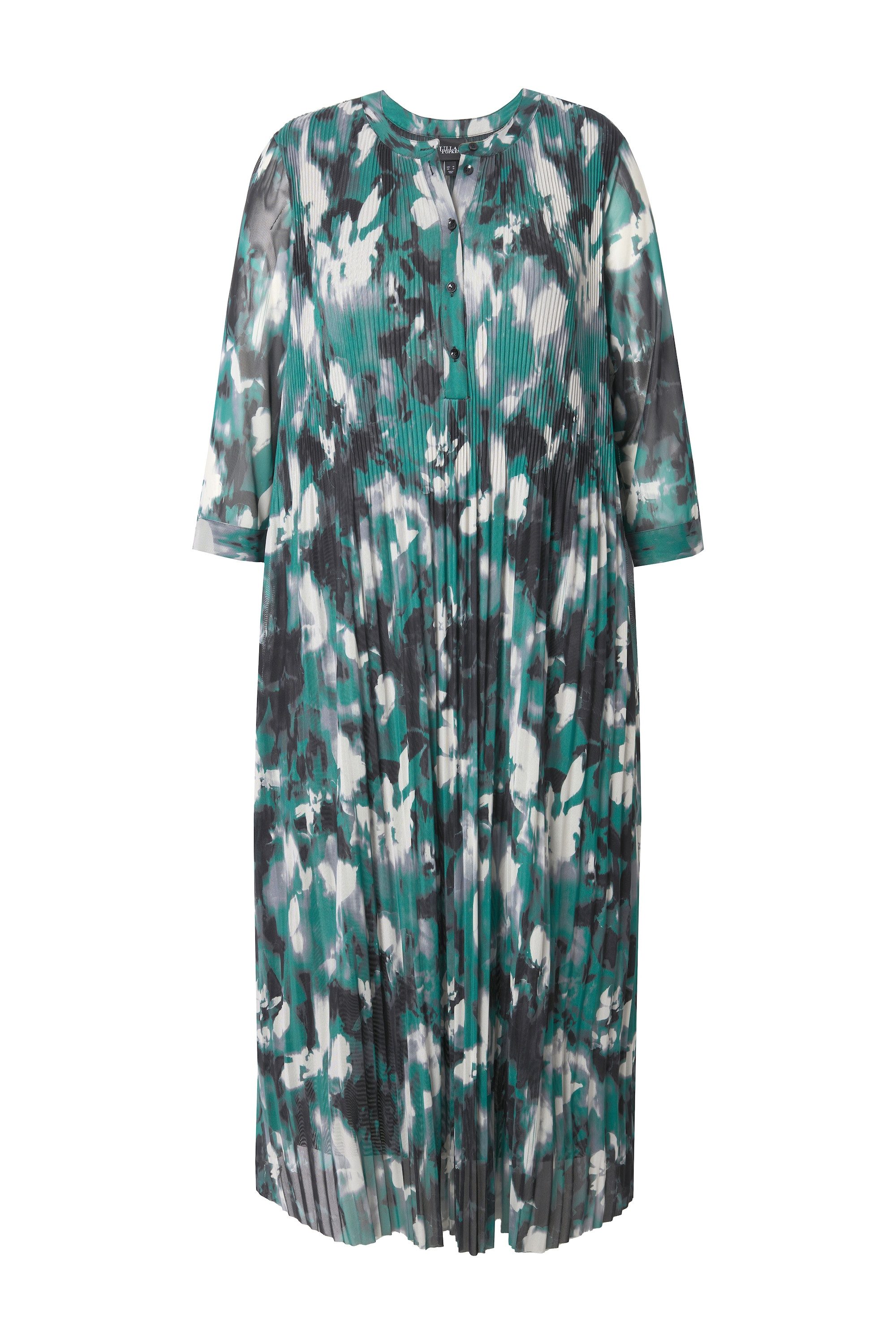 Ulla Popken Midikleid Mesh-Maxikleid Zierfalten Rundhals 3/4-Arm günstig online kaufen