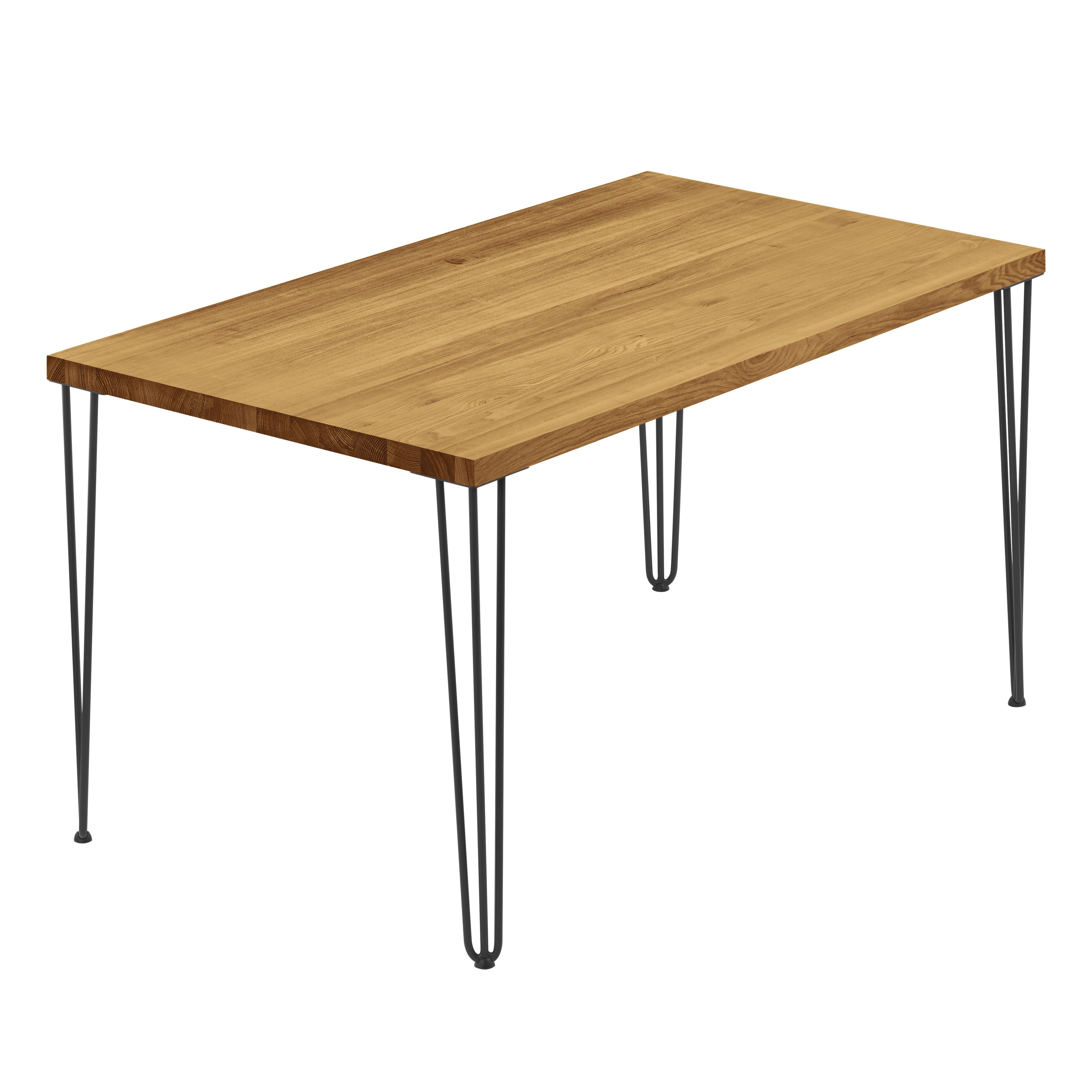 LAMO Manufaktur Esstisch Creative Küchentisch Tischplatte Massivholz inkl. Metallgestell (1 Tisch), gerade Kante Schwarz | Rustikal
