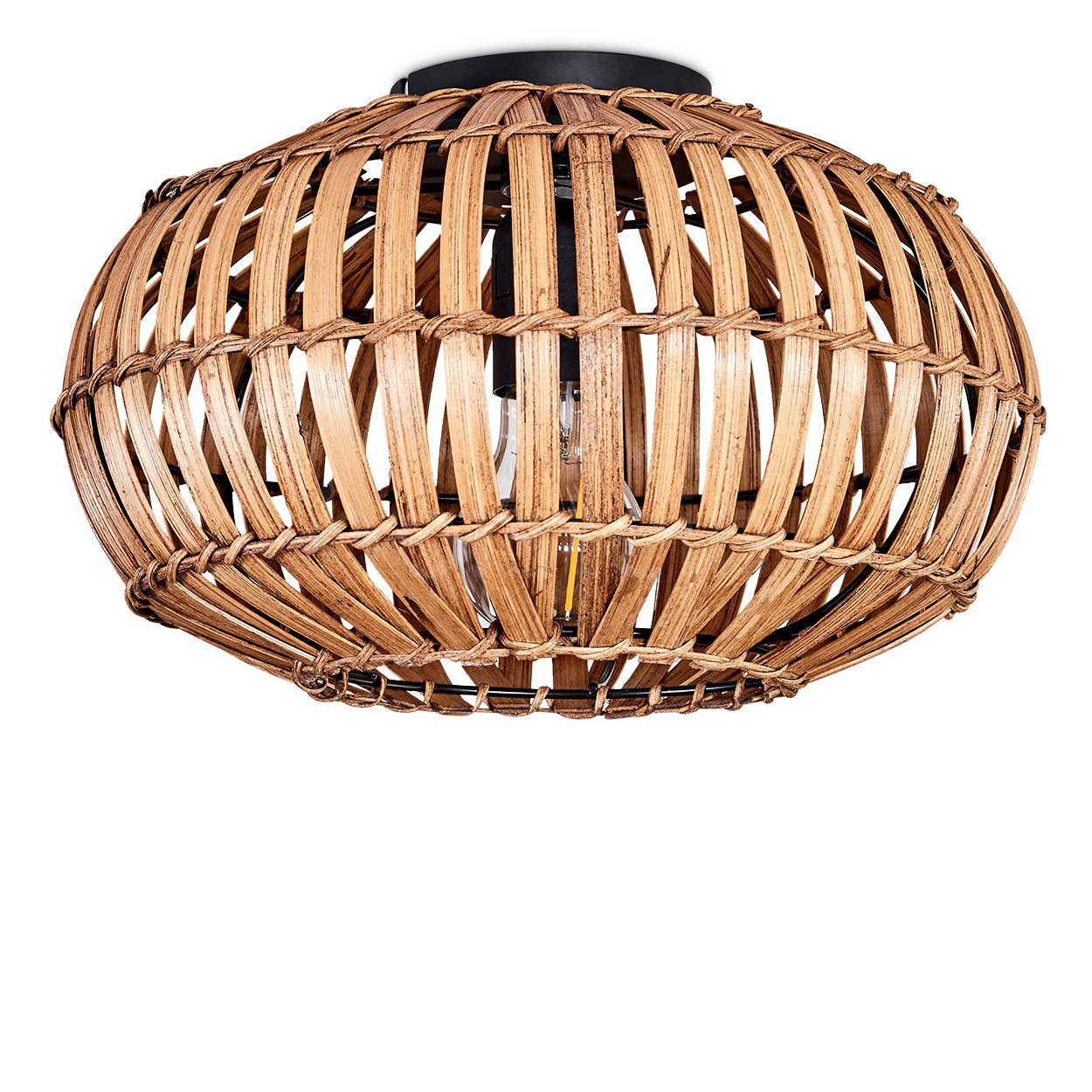 hofstein Deckenleuchte moderne Deckenlampe aus Metall/Bambus in Schwarz/Nat günstig online kaufen