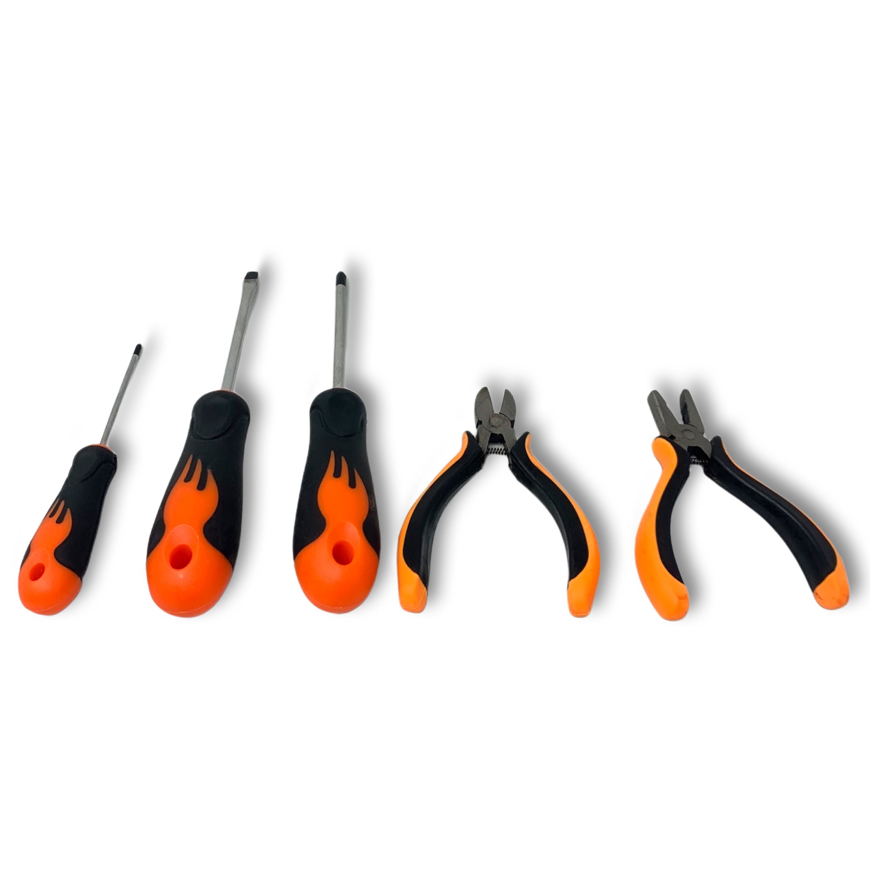 H-basics Werkzeug 5 Teiliges Werkzeugset - Seitenschneider Zange,  Kombinationszange, Kreuz- & Schlitz Schraubendreher, feiner  kreuzschraubenzieher