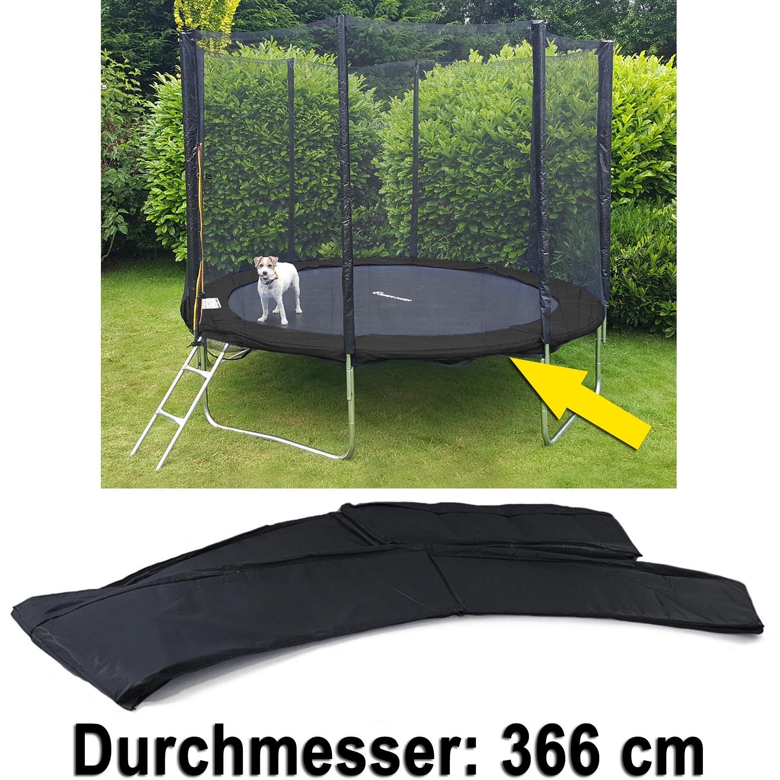 RAMROXX Trampolin-Randabdeckung Sicherheits Schutz Rand für Trampolin Sprungfedern 366 CM schwarz
