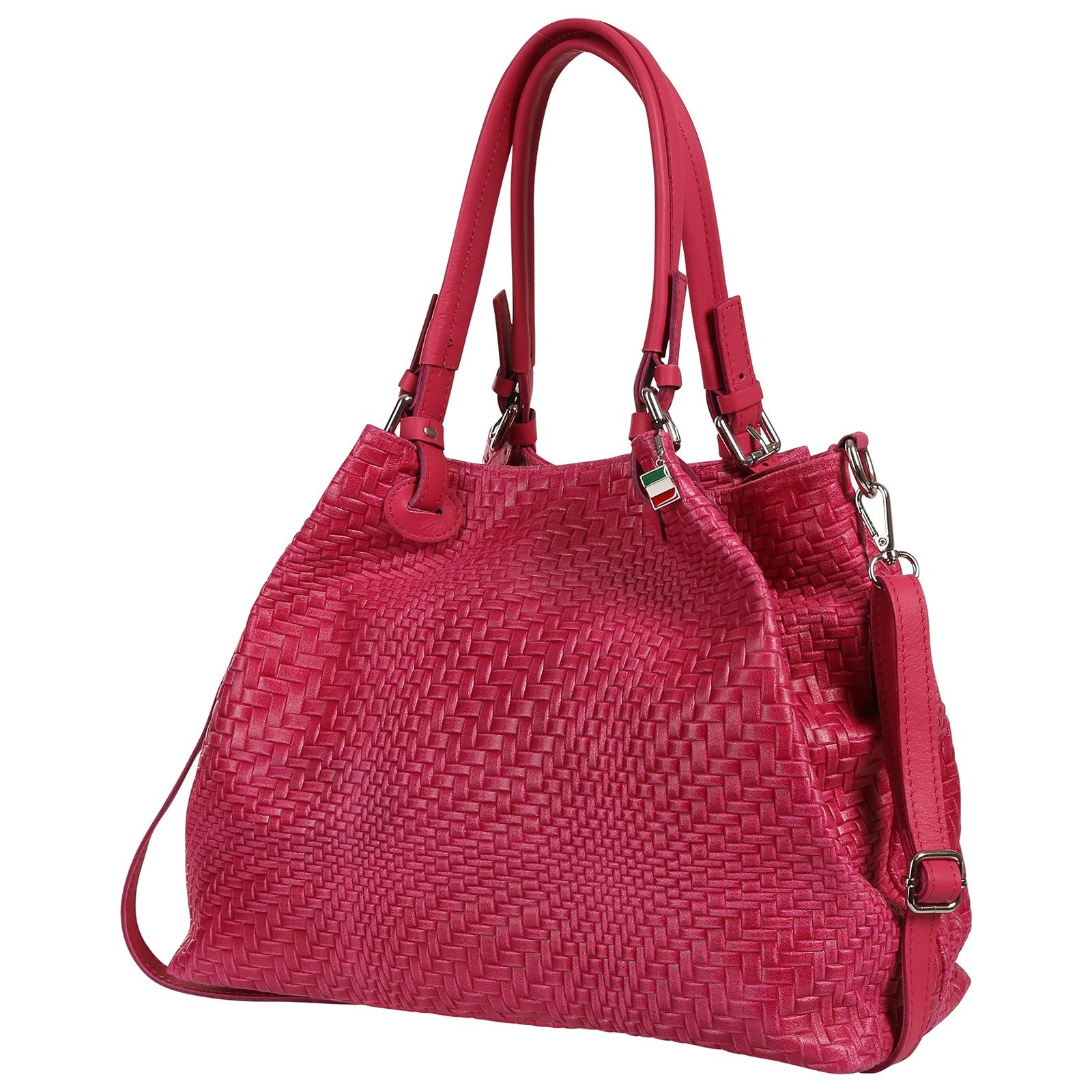 FLORENCE Handtasche Florence Damen Handtasche Echtleder (Handtasche), Damen Handtasche, Umhängetasche Leder, fuchsia, pink ca. 31cm