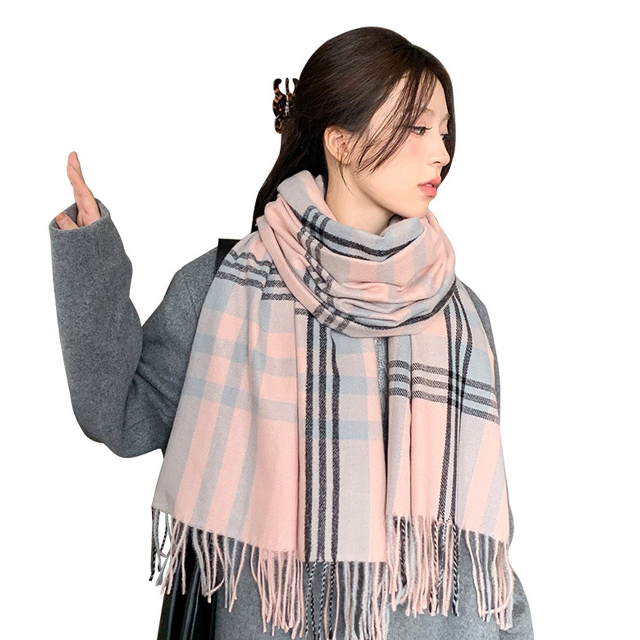 EBUY Modeschal Modischer karierter warmer Schal für Damen im Winter Rosa
