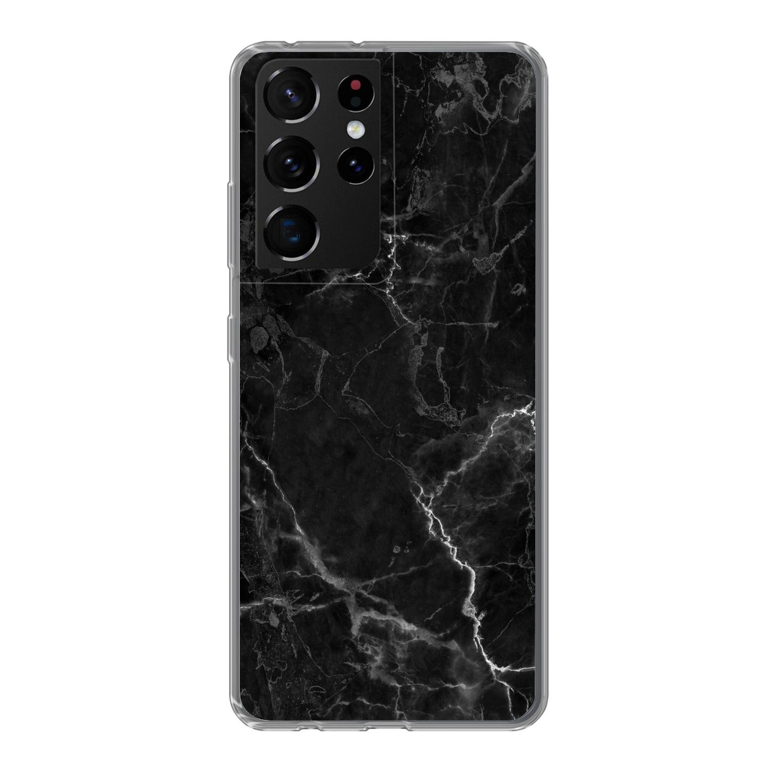 MuchoWow Handyhülle für Samsung Galaxy S21 Ultra Marmor - Schwarz - Weiß - Textur - Marmor, Phone Case, Silikon, Schutzhülle Dünn