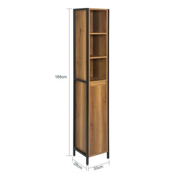 SoBuy Hochschrank BZR62 Badregal Badschrank Badmöbel mit 3 offenem Fächern und 1 Tür