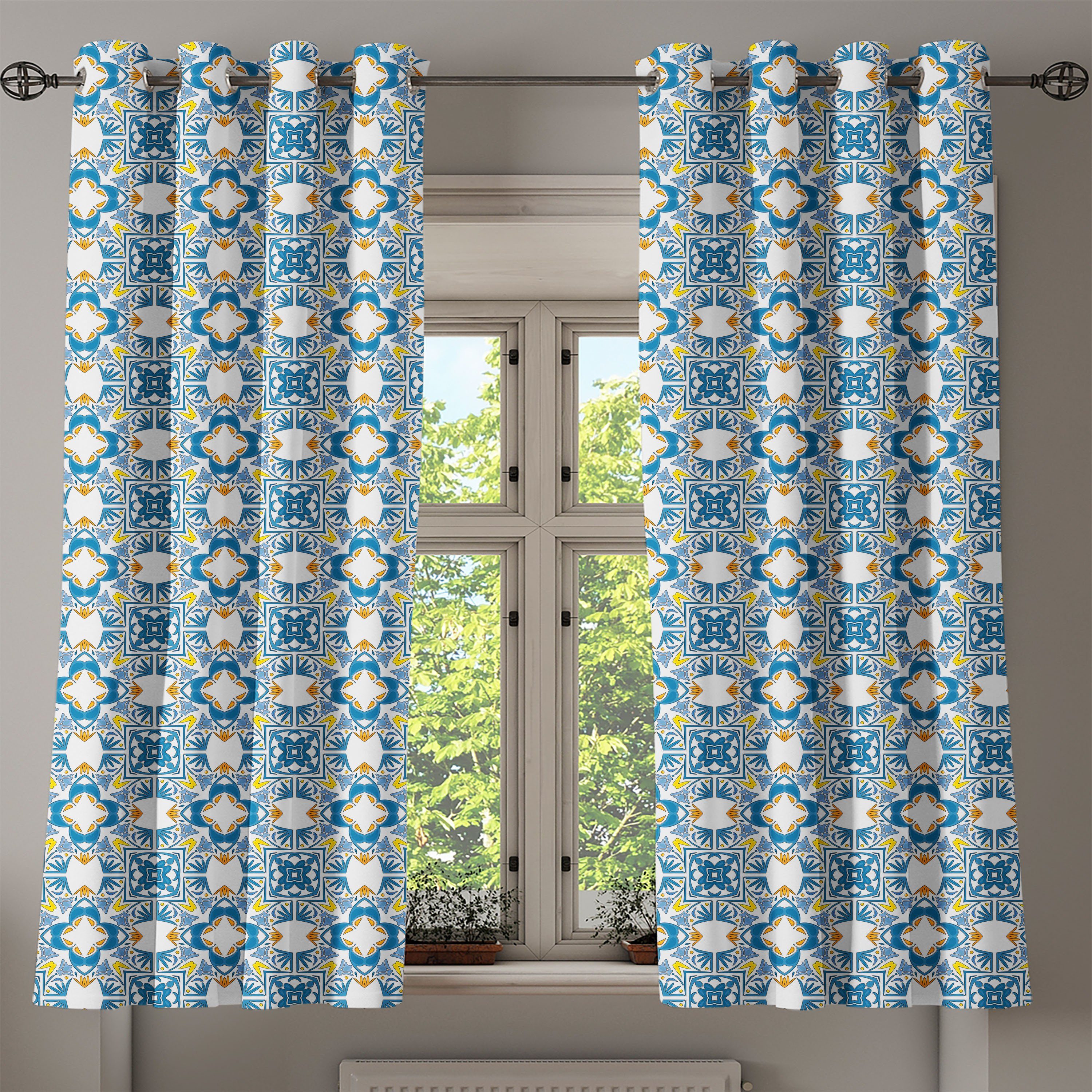 Gardine Dekorative 2-Panel-Fenstervorhänge traditionell für Schlafzimmer Retro Wohnzimmer, Abakuhaus, Spanisch