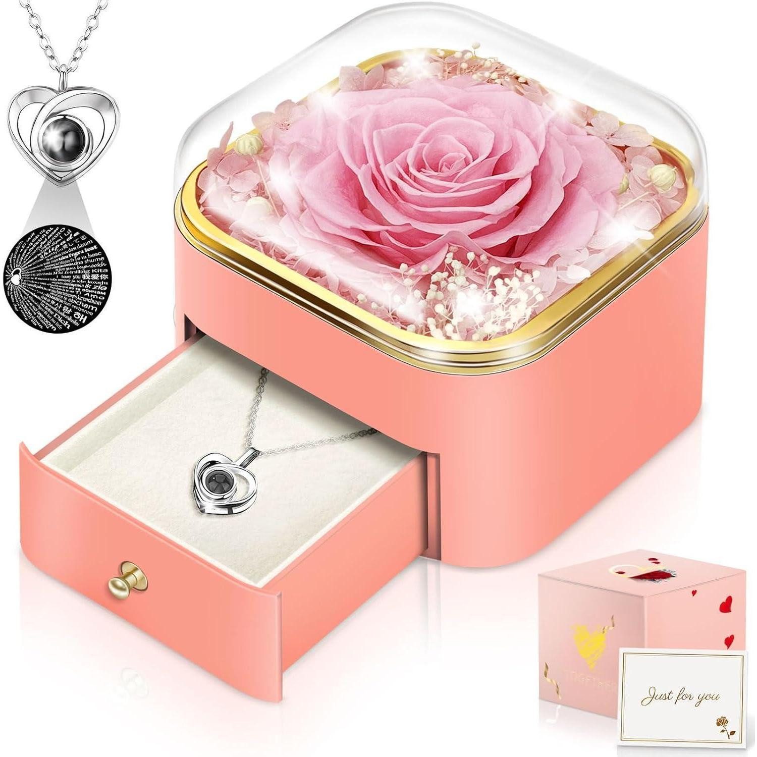 LuxusKollektion Geschenkbox Rosen Geschenk ewige konservierte Rose I Love You Mattiert-rosa