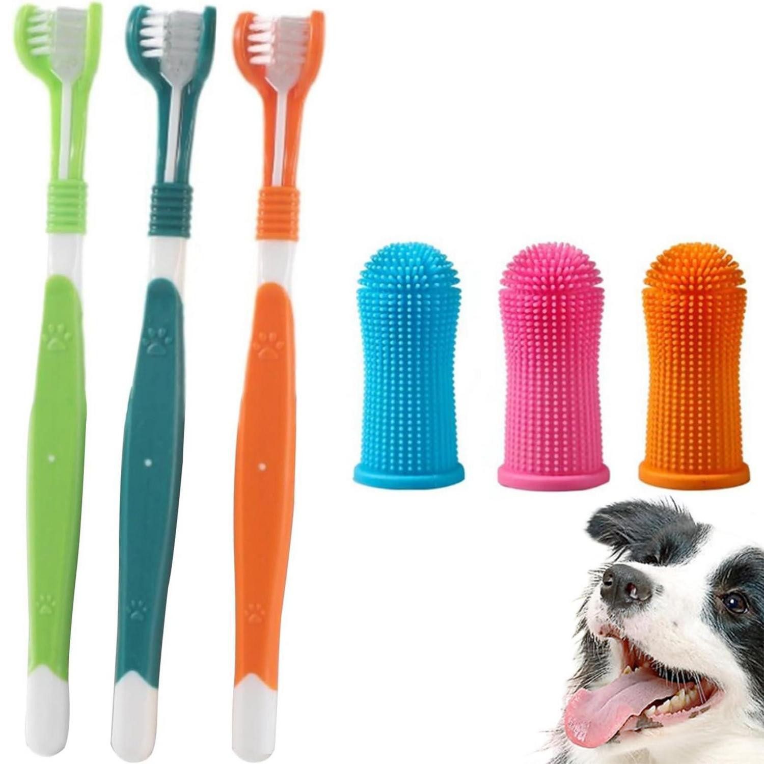 LuxusKollektion Tierzahnbürste Zahnbürste Hund 3 Köpfe Triple Head Set