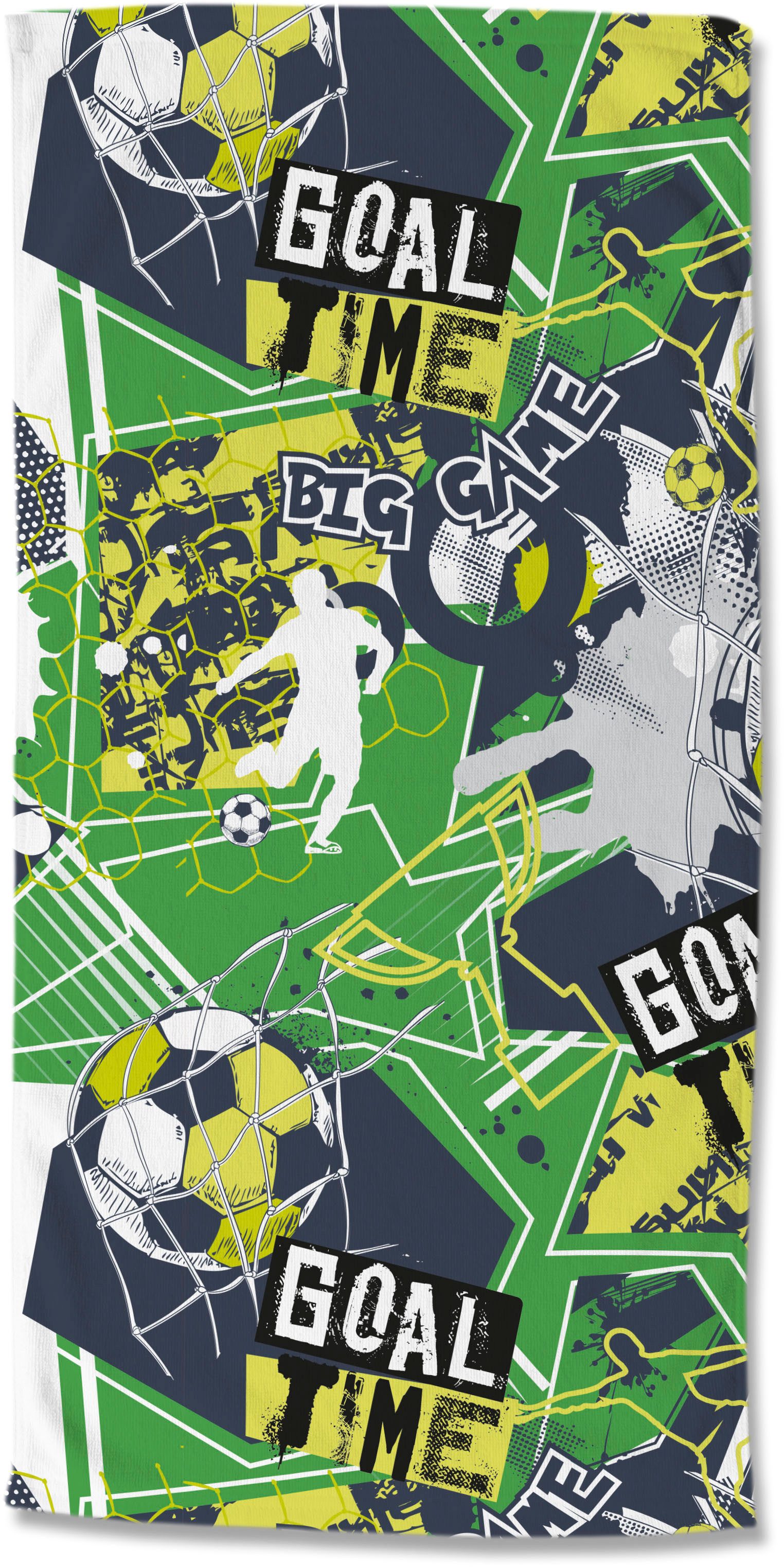 good morning Strandtuch Goaltime, Velours (Packung, 1-St), Kinder Strandtuch, Mikrofaser, Velours, saugfähig, weich, leicht, bunt