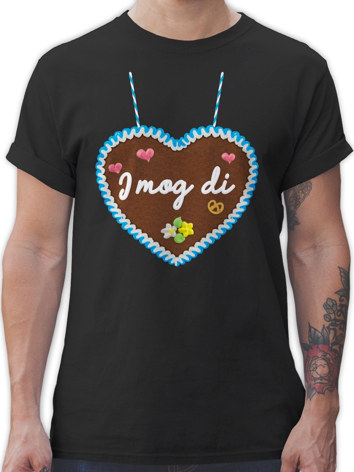 Shirtracer T-Shirt I mog di - Lebkuchenherz - Gänseblümchen Butterblume Herzen Mode für Oktoberfest Herren 01 Schwarz