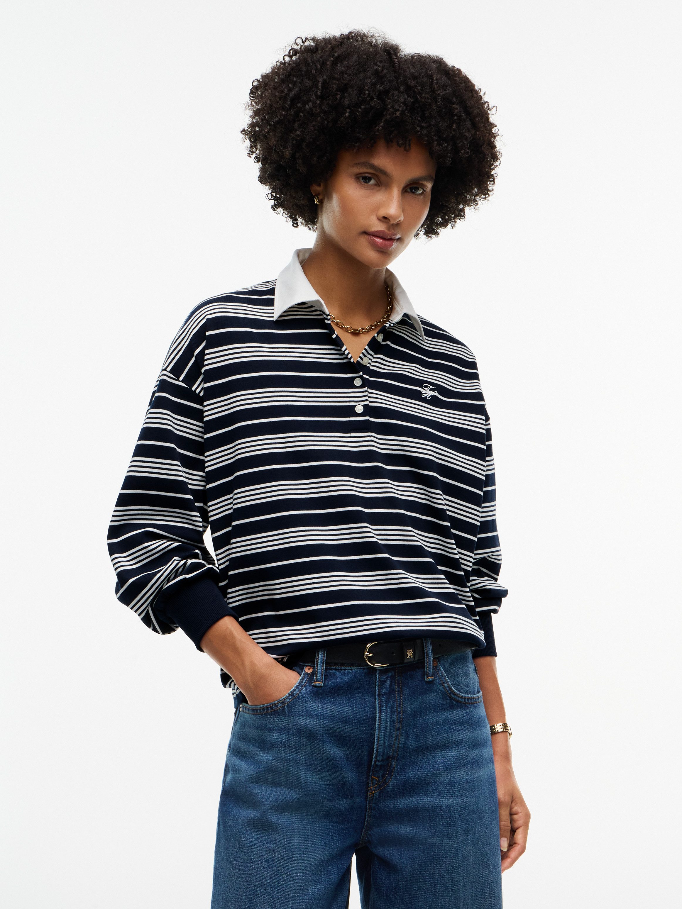 Tommy Hilfiger Sweatshirt RUGBY STP LS POLO SWEATSHIRT Baumwolle